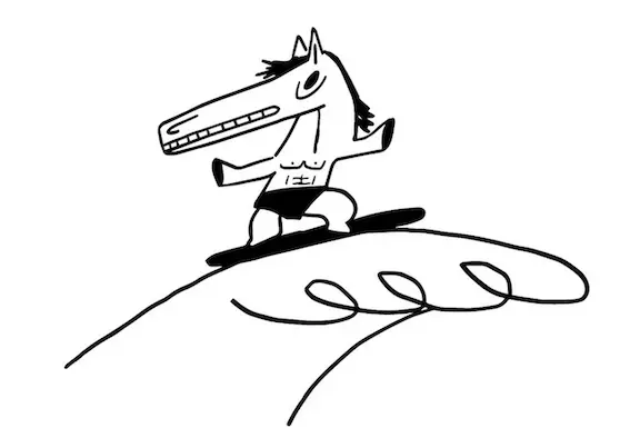Horse surfing a wave